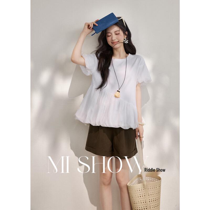 Mishow Women s French Style Petal Sleeve Babydoll Top M