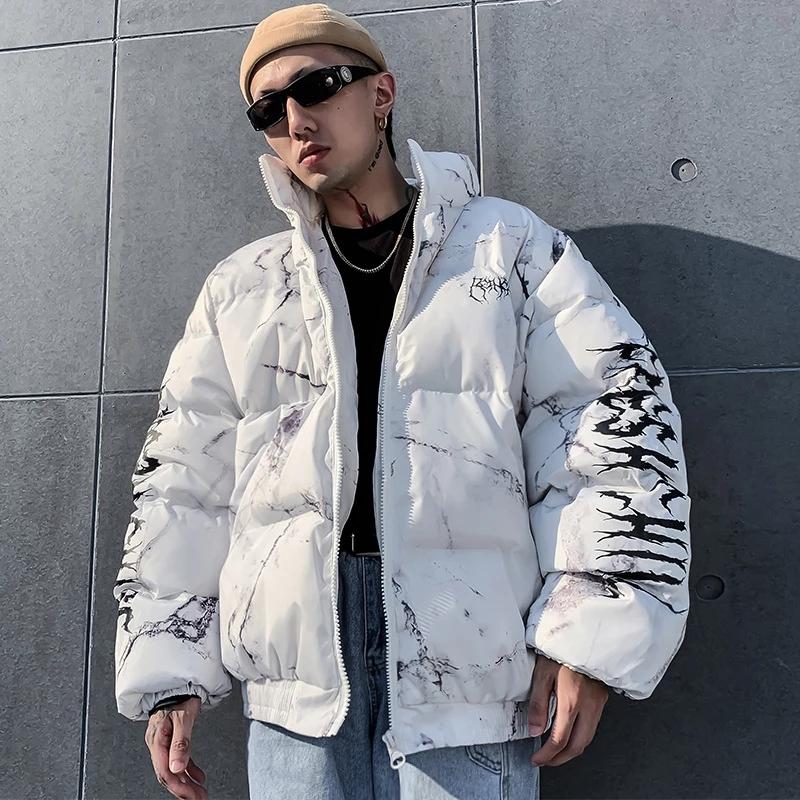 Hipster Winter Jacket Men Cartoon Bear Print Parka Men Hip Hop Streetwear Winter Thick Warm Jackets Coats Men Oversize M-XL