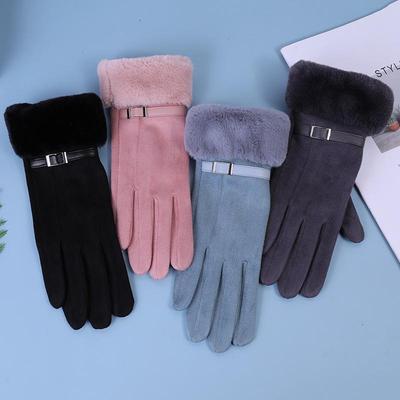 Luvas Quentes Femininas de Outono/Inverno com Ecrã Tátil - Veludo e Camurça Grossa para Ciclismo ao Ar Livre