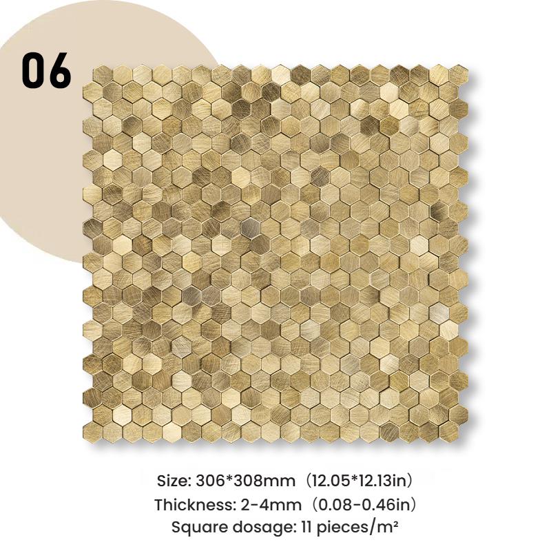 3D Mosaik Metall Aluminium Sechseck Paneel Wandaufkleber Selbstklebend Abstrakt Wasserdicht Küche Badezimmer Wanddekor Fliesen