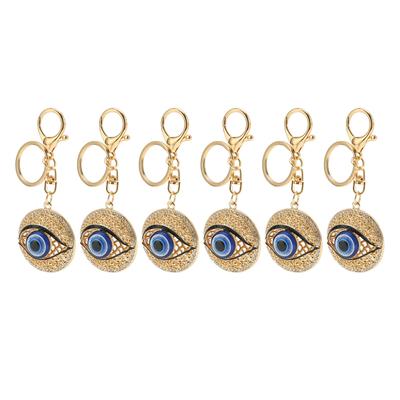 6pcs Eye Keychain Decorative Metal Rhinestone Key Chain Pendant with Carabiner Clip for Car Rearview Mirror Hangbag