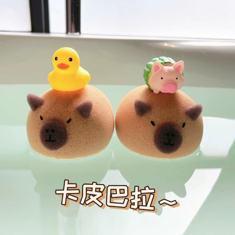 1/3/5PCS Capibala Bath Sponge Ball Gentle Non Stimulating Small Sponge Wipe Cartoon Capibala Bath Rubbing Bubble Soft Sponge