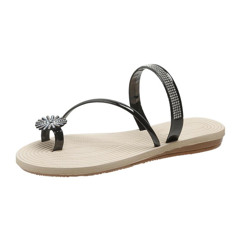 

Stylish and simple set of toe cool slippers for women s spring and summer new rhinestone flat sandals for women 35 чорний