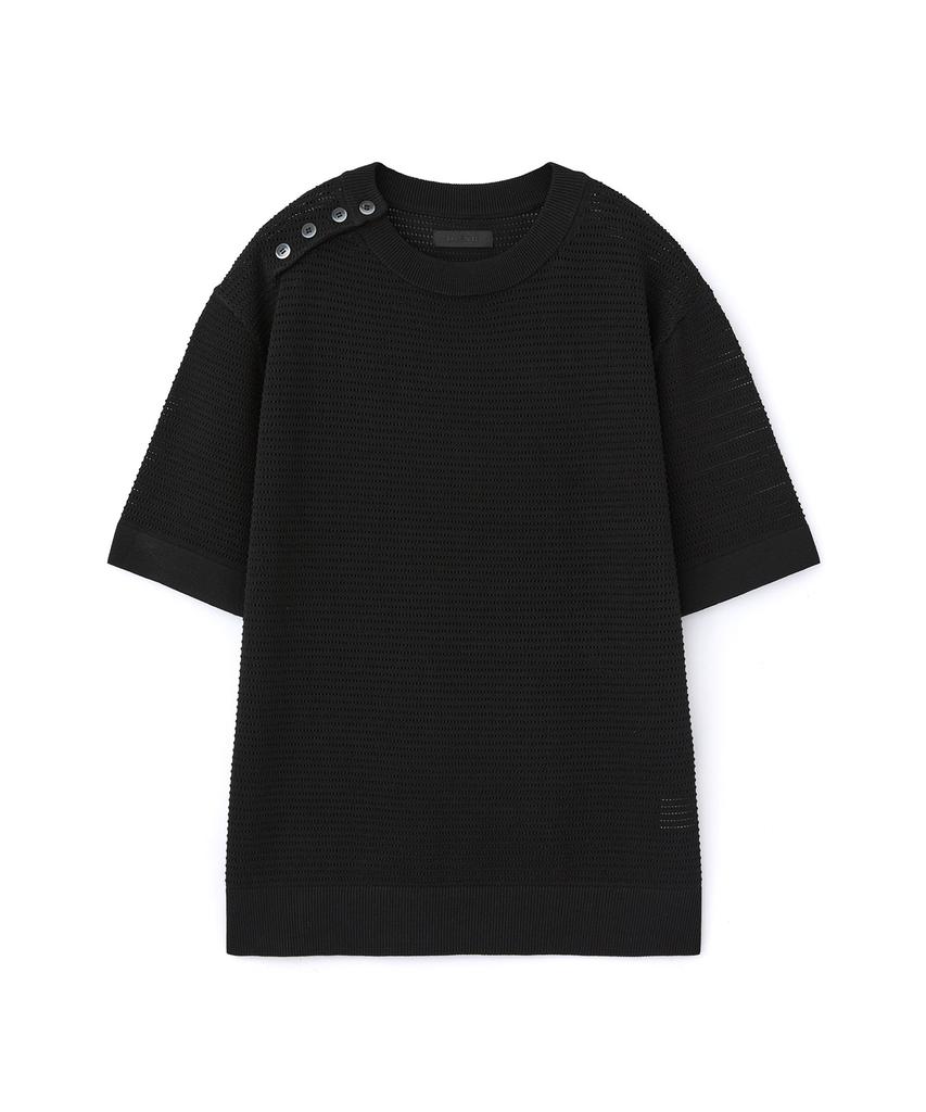 DNSR Side Button Henley Neck Half Knit Black