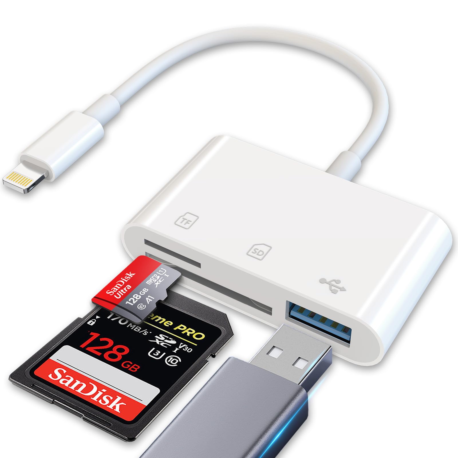

[MFi Officially Certified] iPhone SD Card Reader 3in1 USBSDTF Conversion Adapter No Settings Required PhotoVideo USB3.0 High Speed