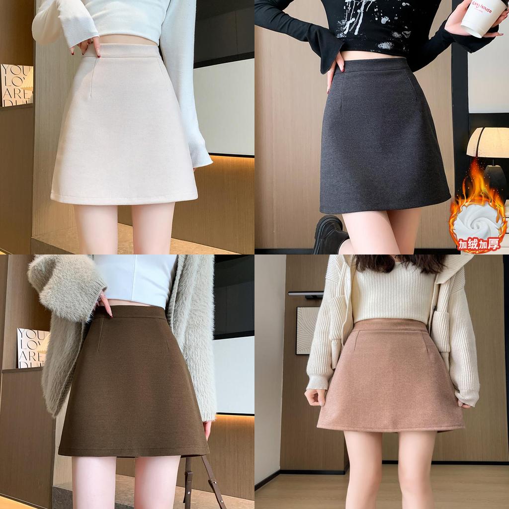 Solid Color Blend High Waist Pencil Skirt With Zipper For Women Autumn Winter
