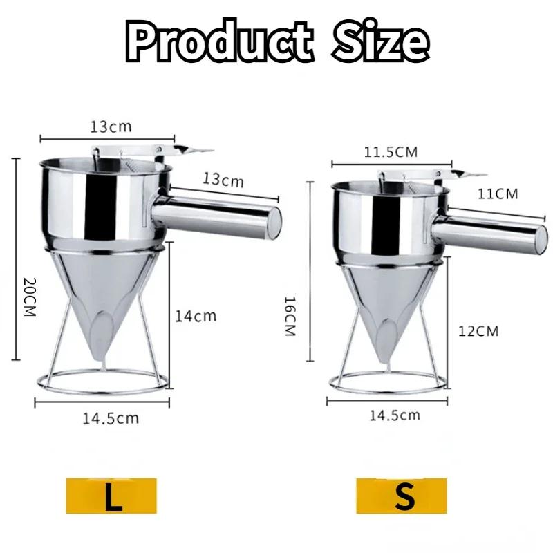 Stainless Steel Batter Dispenser Takoyaki Piston Funnel with Holder Waffle Octopus Balls Sauce Cream Dosing Funnel Kitchen Tools