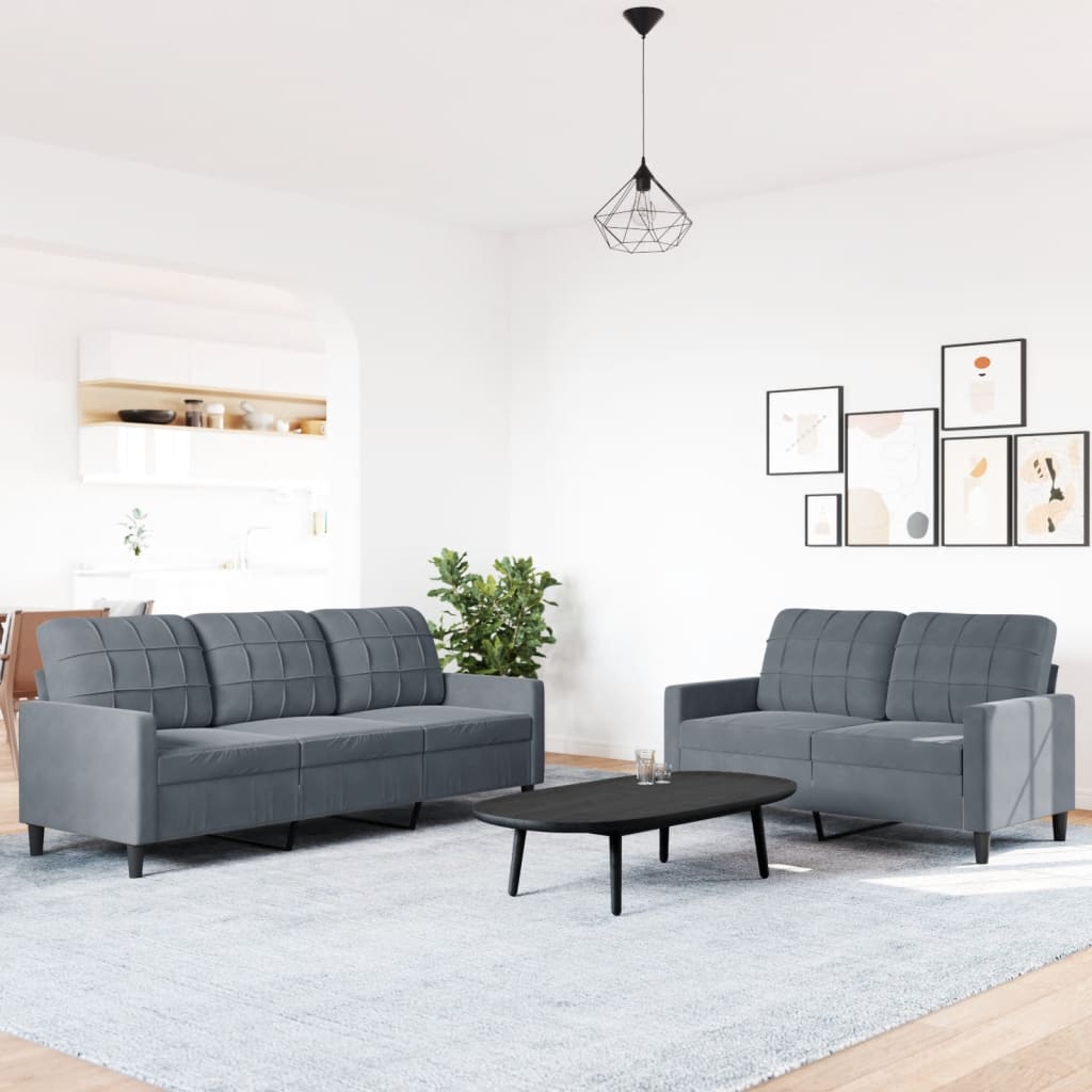 2 Piece Sofa Set with Cushions Dark Grey Velvet