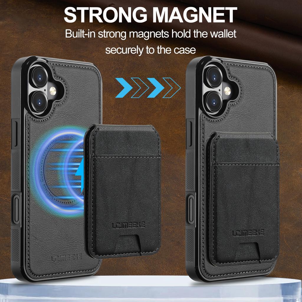 LC.IMEEKE L3 For iPhone 16 Magnetic Case Detachable Card Holder Leather+TPU Mobile Cover