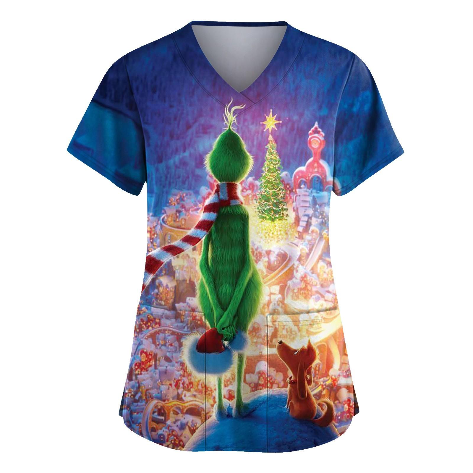 

Ladies Short Sleeve Cross Defoliation Print V Neck Print Pocket Top S синій