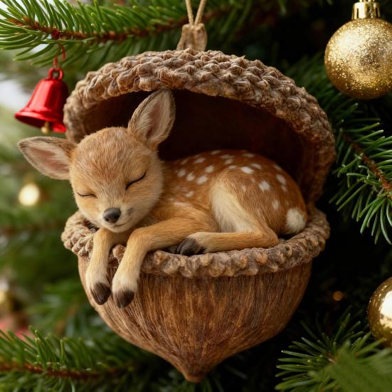 Yousheng Forest Animal Acorn Ornament 2D Acrylic Cozy Forest Christmas Ornament Woodland Creature Hanging Decoration for Xmas Tree Holiday Decor