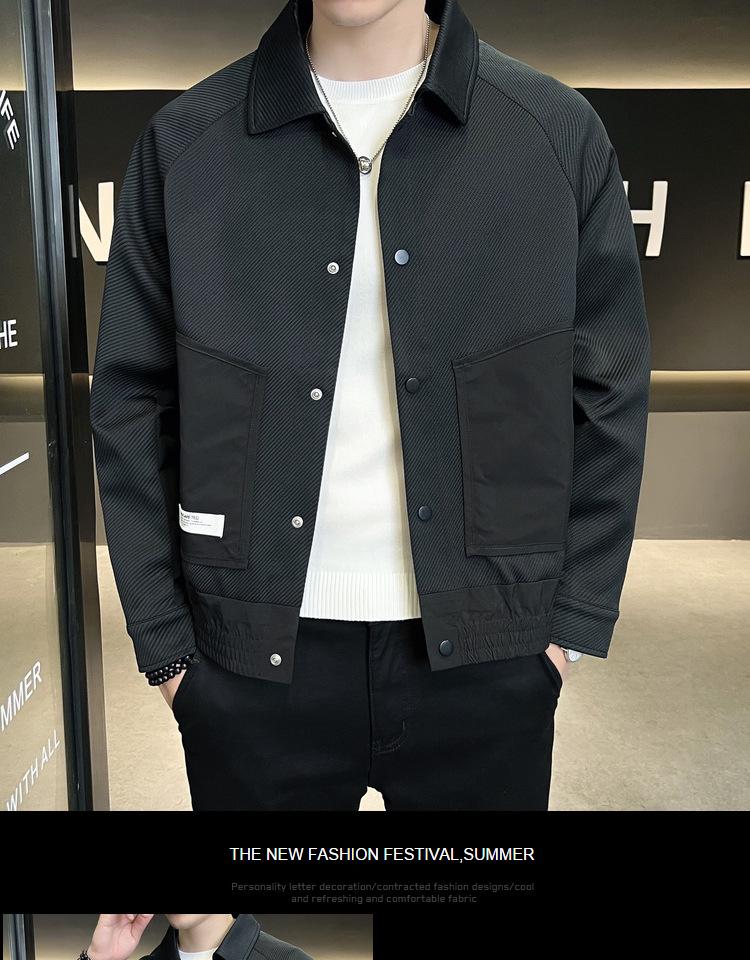 Men's Korean-Style Contrast Stitching Twill Jacket - Trendy 2023 Spring/Autumn Green Fashion.