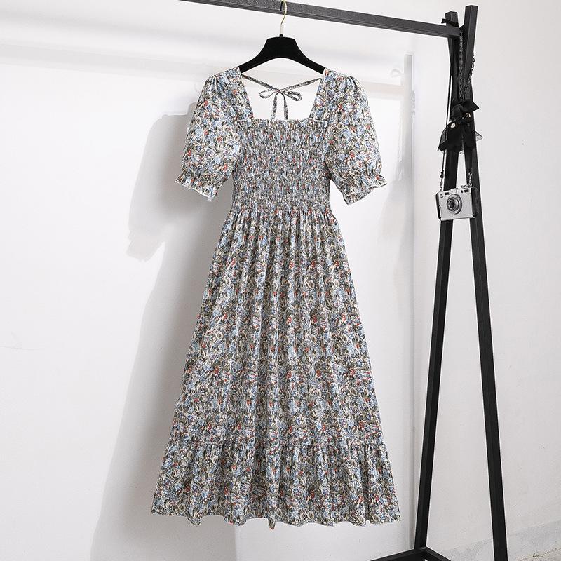 French Design Floral Short-Sleeved Summer Dress for Women