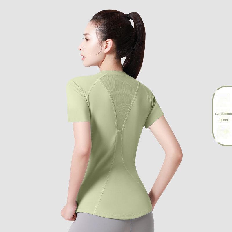 Juyitang Women's Mesh Short-Sleeve Yoga T-Shirt: Breathable, Chest-Shaping Fitness Wear
