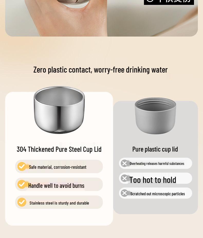 Women's Portable Thermos Mug, Compact 2025 Design, 316 Stainless Steel Lid, Suitable for Drinking Water, Child-Friendly.