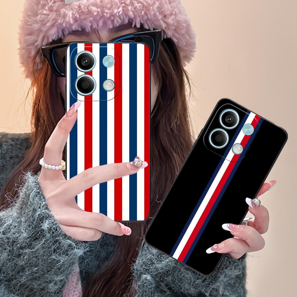 Red Blue Stripe Mobile Phone Case for Xiaomi Redmi Note 14 13 12 11 S Pro Plus 4G 5G Colorful Printing Cover Pretty Luxury Cover