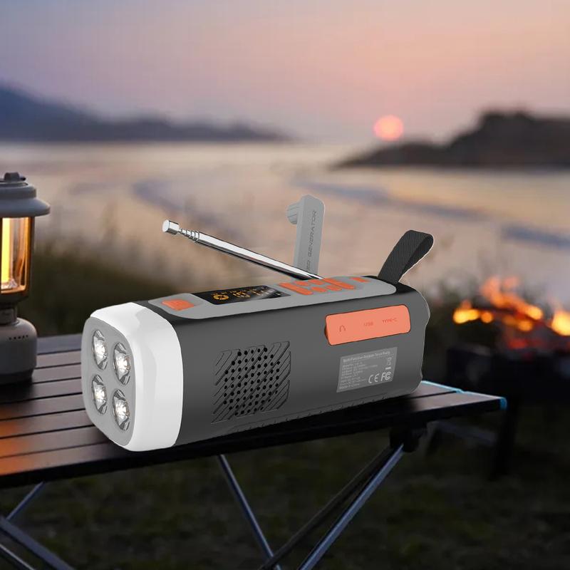 4500mAh Battery Operated Radio with Flashlight SOS Alarm Headphone Jack USB C/Solar/Hand Crank Charging Power Bank Phone Charger