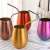 New Stainless Steel Wine Cup With Straw Single Layer Metal Drinking Mug Multifunction 500Ml Big Belly Cup Outdoor Drinkware