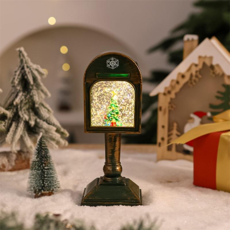 Glowing Musical Christmas Mailbox Crystal Night Light for Indoor Holiday Room Decoration USB Powered Table Lamp