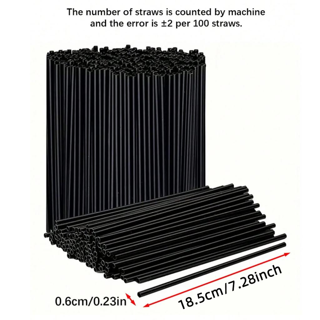 50/100/200PCS Black Disposable Plastic Straight Mouth Straw Solid Color Fine Straw Used For Cocktails Juices Beverages Coffee
