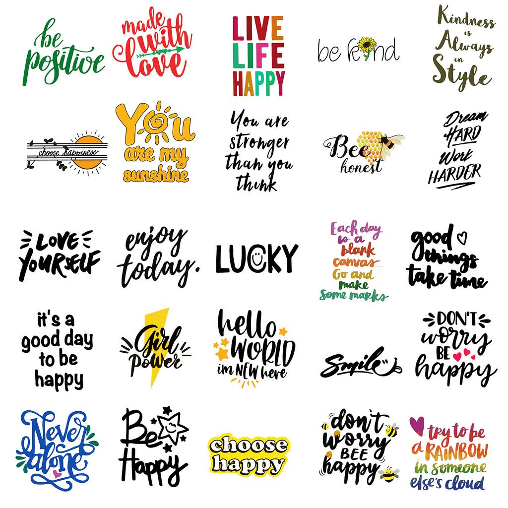 50 Fun English Phrase Stickers Pp Material Waterproof Non-Repeating Decorative Stickers
