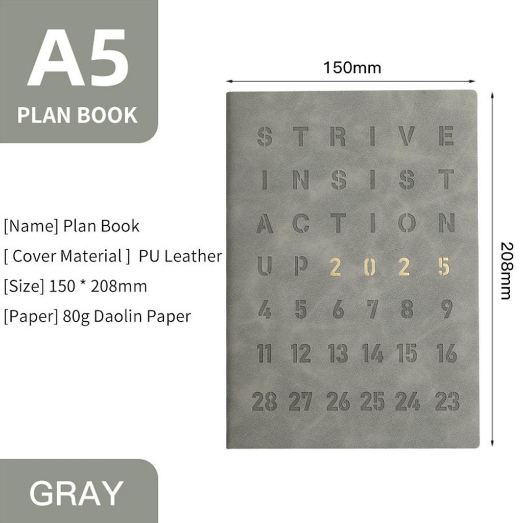Full English pages, 2025 calendar, A5 thickened leather student time planner, business notepad, 365-day daily planner, memo, notebook