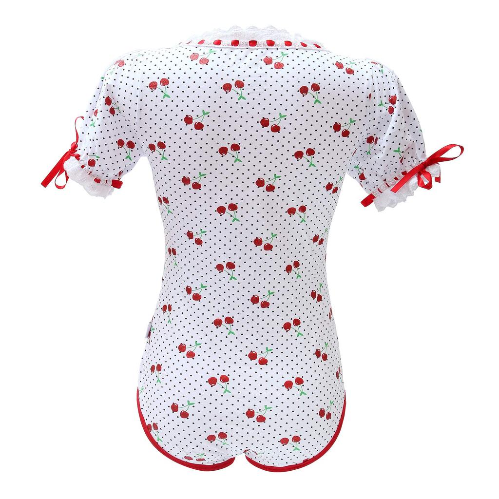 LittleForBig Adult Lolita Romper Cherry Ribbon Bow Lace Cotton Size S [Sparkling Print] Pajamas,