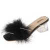 Women's Slippers Fashion Fur Fluffy Slippers Summer Peep Toe High Heeled Sandals for Women Crystal Heel Slipper Zapatos De Mujer