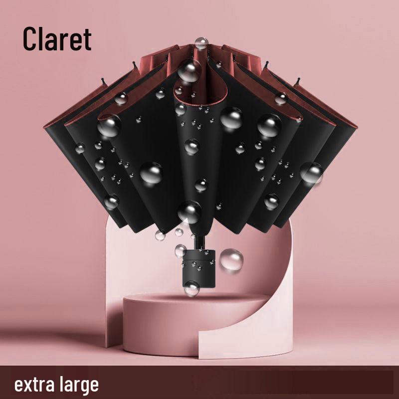 12-Rib Manual Reverse Folding Umbrella: Sturdy, Windproof, Black Glue Sunscreen, Car Use Umbrella for Men 130