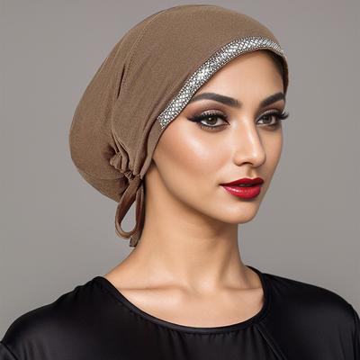 New Modal Rhinestone Band Muslim Turban Hat Inner Hijab Caps Islamic Underscarf Bonnet India Hats Female Headwrap Turbante Mujer
