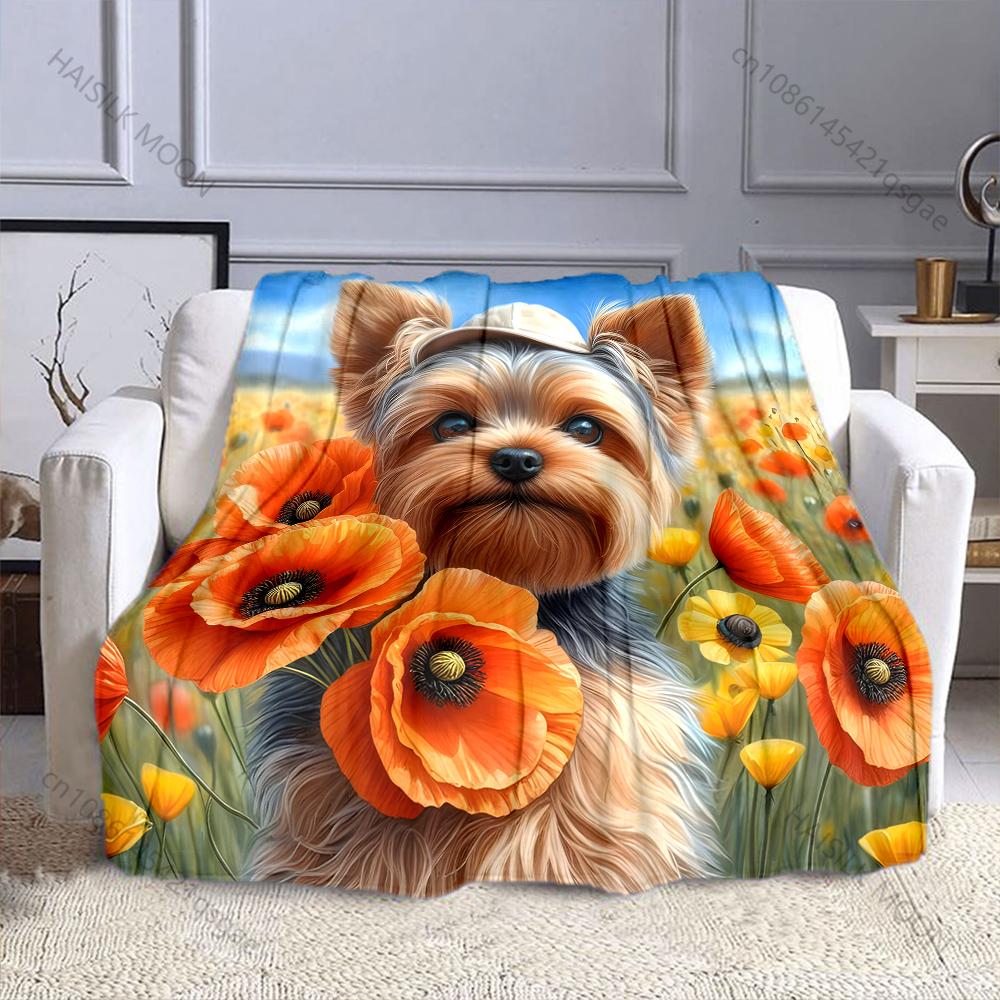 

Multi-size Puppy and Flowers Print Blanket Warm Soft Luxury Gifts for Children Adults Suitable for Home Sofa Bed Travel Camping 75x90cm