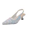 New Summer Mesh Lace Transparent Head Fine Kitten Heels Women Wear Pointed Toe Shallow Mouth Non-slip Sandals