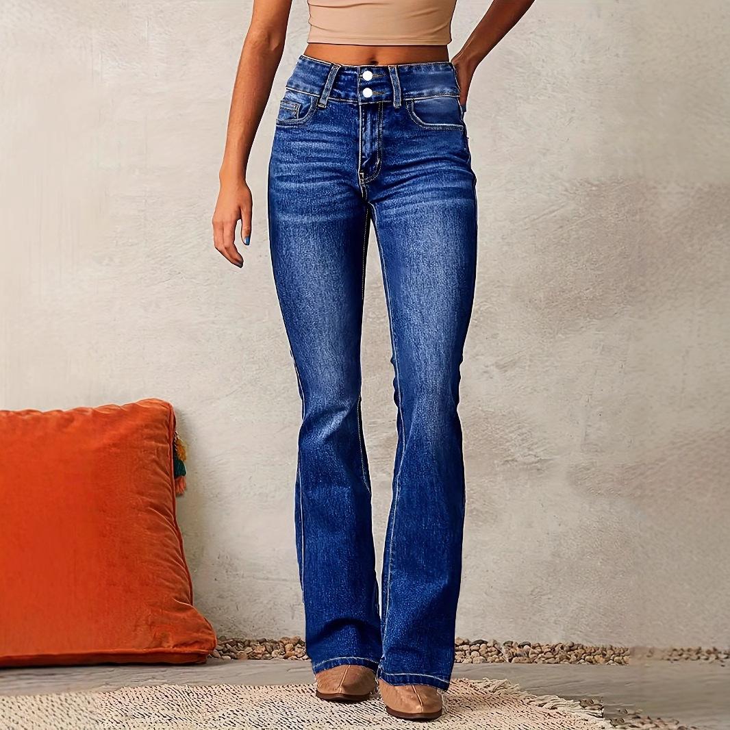 2026 spring European and American new retro elastic jeans women s clothing washed slightly pull trousers women S темно-синий