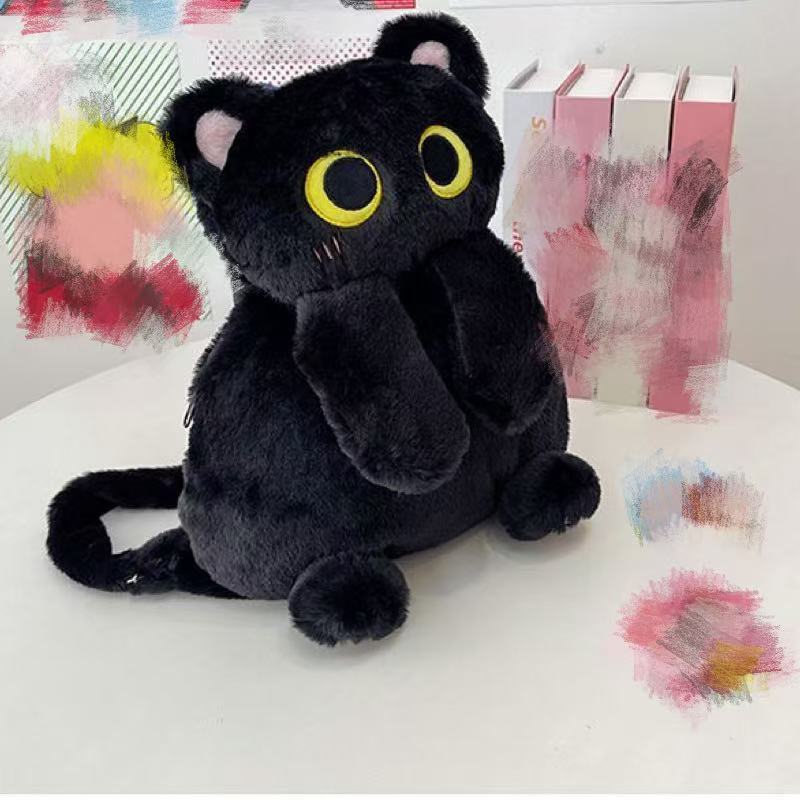 Black Cat Backpacks Big Eyes Kitten Doll Plush Kawaii Stuffed Animals Shoulder Bag Large-capacity Soft Toy Fashion Crossbody Bag