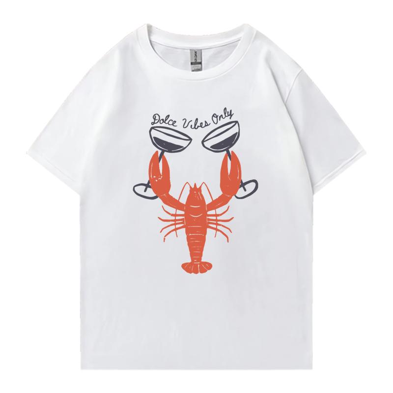 Heißer Verkauf Hummer und Weinglas Grafikdruck Kurzarm T-Shirt Sommer Oberteil Unisex Oversized Unisex T-Shirt