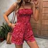 Summer Vacation Casual Jumpsuit Shorts, One-shoulder Elastic Waist Printed Strapless Jumpsuit