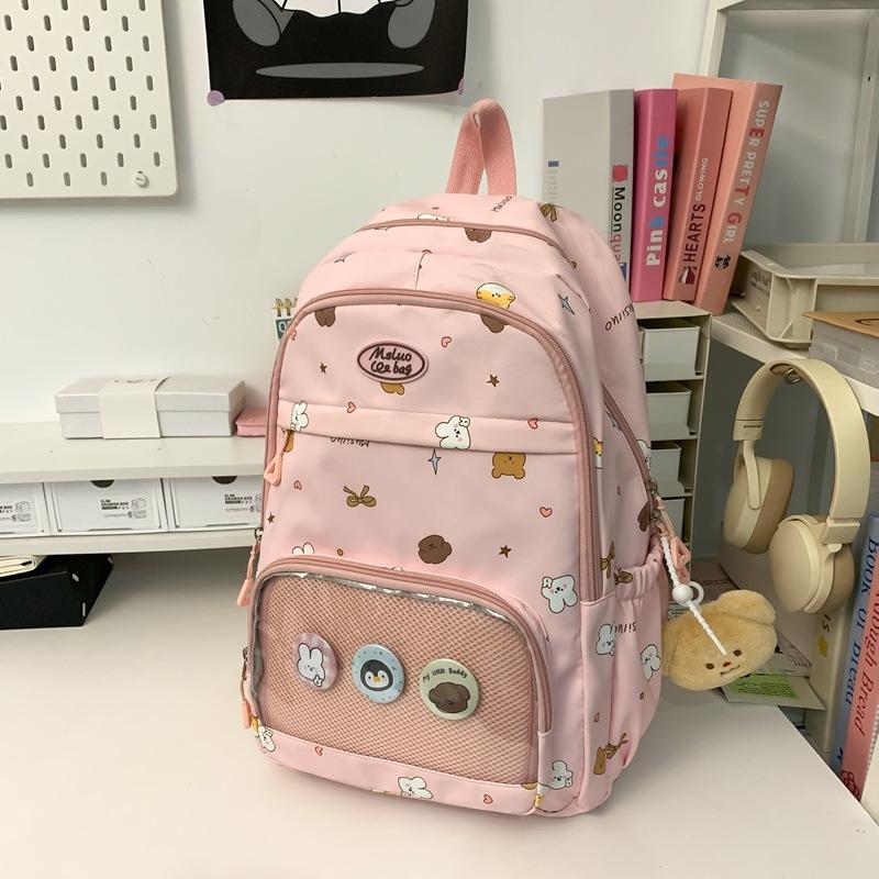 Schoolbag High-value schoolbag Female college student Cute transparent pain bag Large capacity computer backpack Versatile junior high school backpack