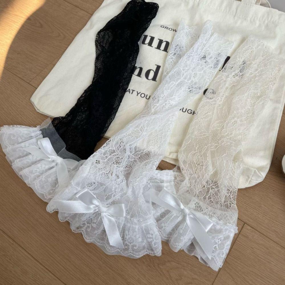 Bow Ruffle JK Calf Long Socks Mesh Mid-tube Stockings Fashion Lace Flower Stockings Women