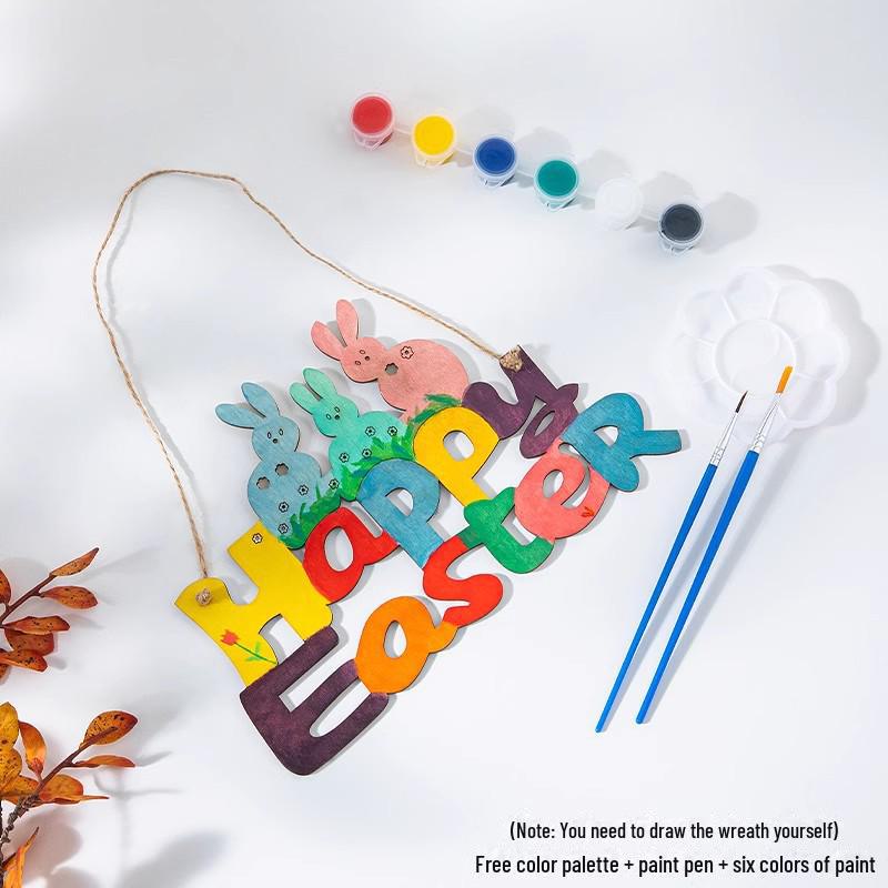 Handbemalte Ostereier-Anhänger aus Holz zur Kindergartendekoration.