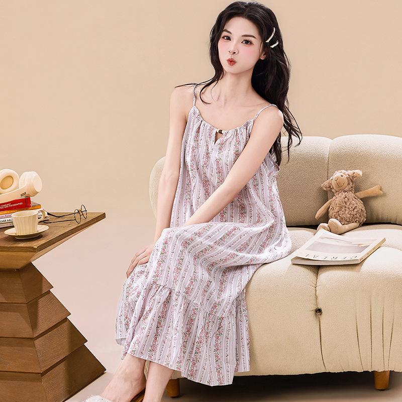 Spring/Summer Women's Printed Camisole Nightgown - Casual, Sexy Dress with Adjustable Straps