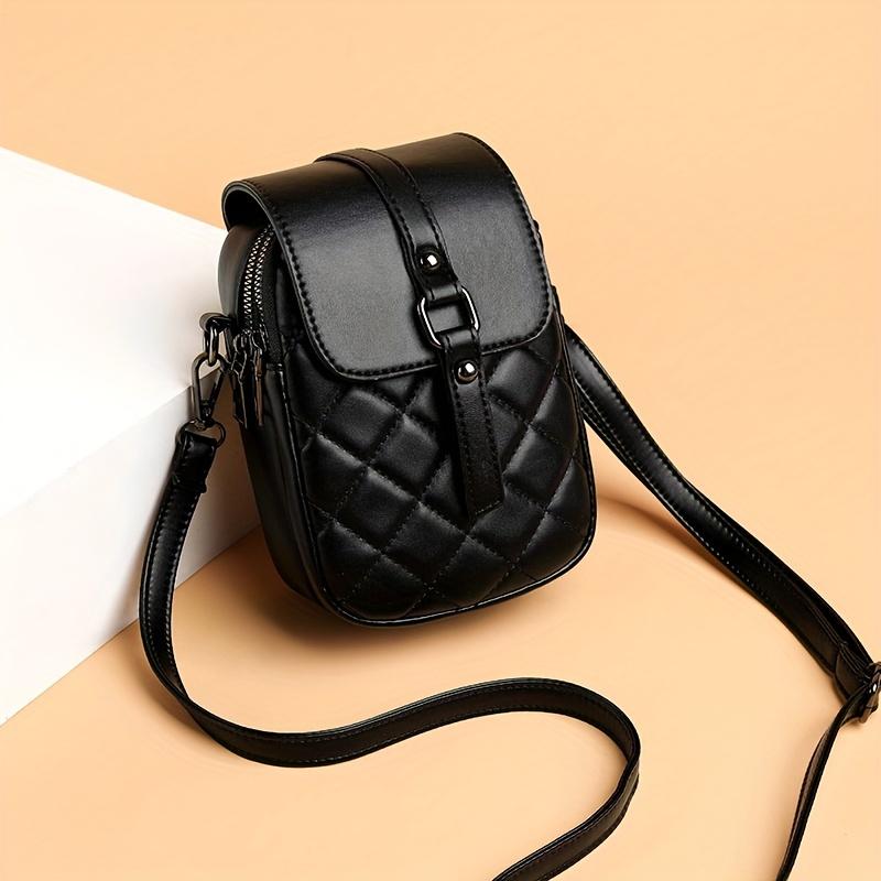 1Pc  Ladies Mini Crossbody Bag - Adjustable Shoulder Strap, Multi-compartment Design, Zipper Closure, Polyester Lining, Black Daily Bag,