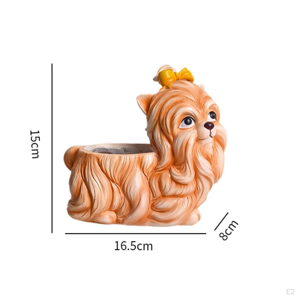 Dog Figurine Desktop Ornament Flower Pot Resin Cute Creative Decorative Statue Plant for Bedroom