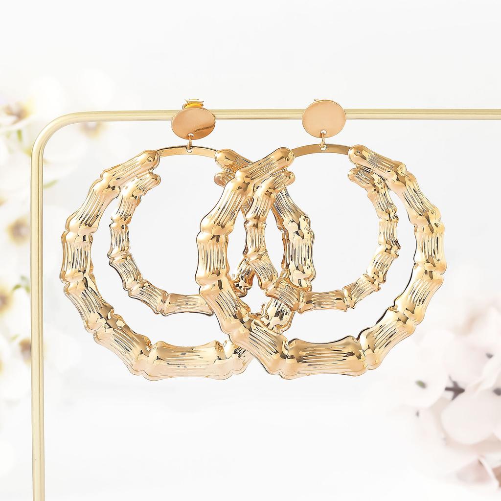 Earrings, Personalized Exaggerated Earrings, Letter Bamboo Earrings, Gold Round Earrings.