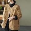 Autumn Winter Women's Round Neck Thin Cotton Jacket Oversized Short Retro Casual Coat Female Solid Cotton Outwear Tops