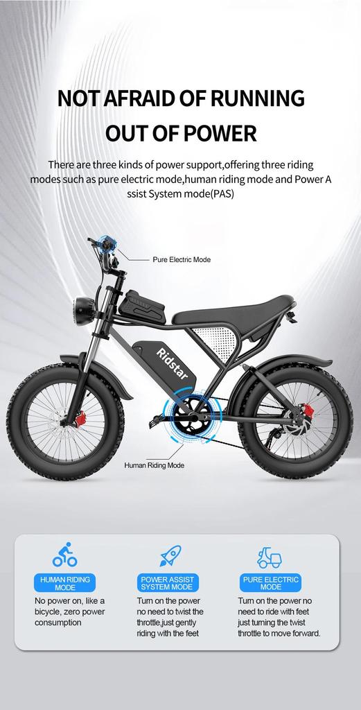 Ridstar Q20 Electric Bike 1000W Powerful Motor 48V20AH Oil Brake 20*4.0inch Fat Tire Ebike Mountain Snow Electric Bicycle