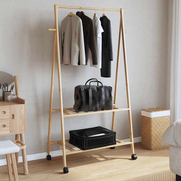 VidaXL Clothes Rack and Shelves and Wheels 96x45.5x155.5cm Bamboo, Coat Rack, Coat Rack with Shelf, 4008907