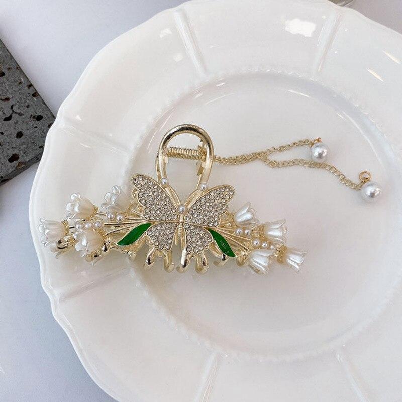 Nytt luksus rhinestone bånd metall hårklo klemme vintage blomster hårspenner Barrettes Krabbe hårgrep Hårtilbehør for kvinner