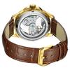 OLEVS Men's Mechanical Automatic Skeleton Watch Brown Black Leather Strap Waterproof Fashion Timepiece