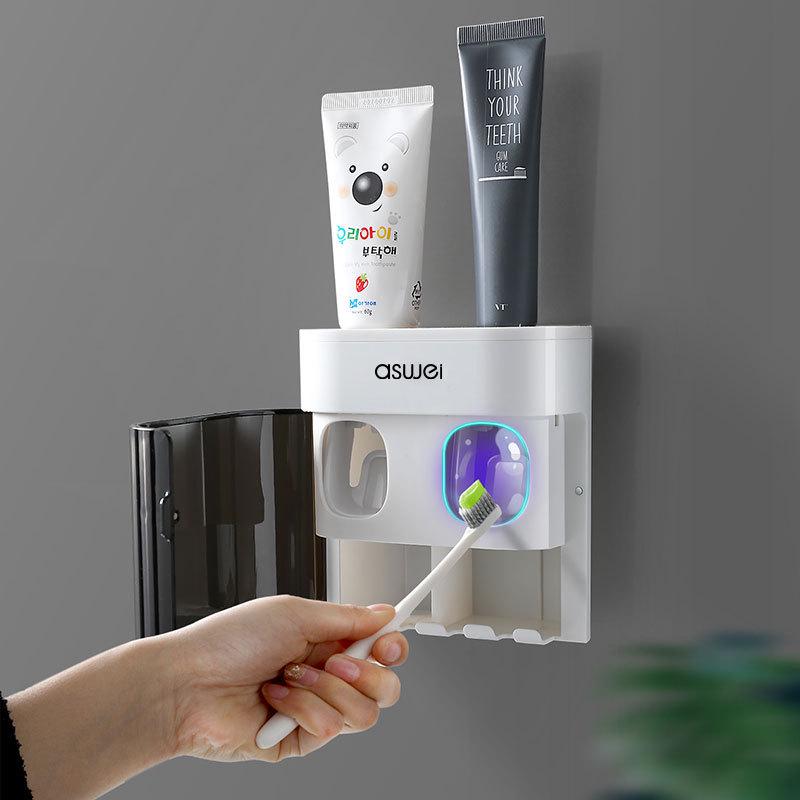 Wall-Mounted Automatic Toothpaste Dispenser & Toothbrush Holder Set