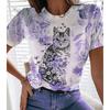 Women Summer T Shirt Trend Cat Print Retro Fashion Short Sleeve Tees Casual   Printed  Tops